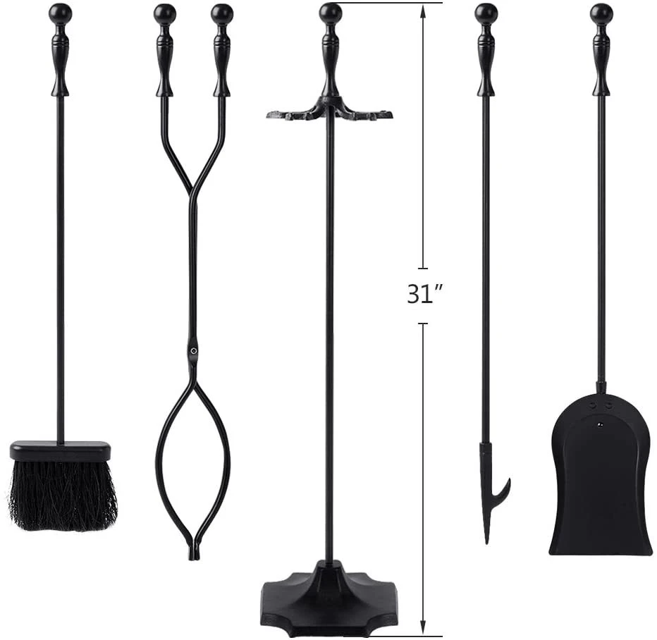 Poignée en fer forgé cuisinière en bois extérieur cheminée Accessoires 4PC doré Ensemble d'outils de nettoyage pour foyer