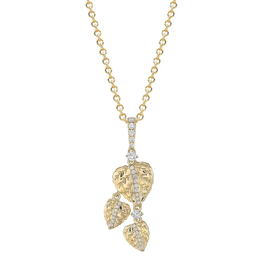 Lauren Diamond Triple Leaf 925 Sterling Silver Pendant in Yellow Gold Plated