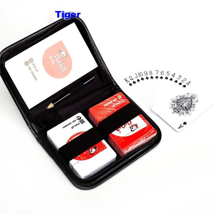 New Advertising 100% Plastic Double Set with Leather Case Custom Playing Cards Front and Back Suppliers for Promotion