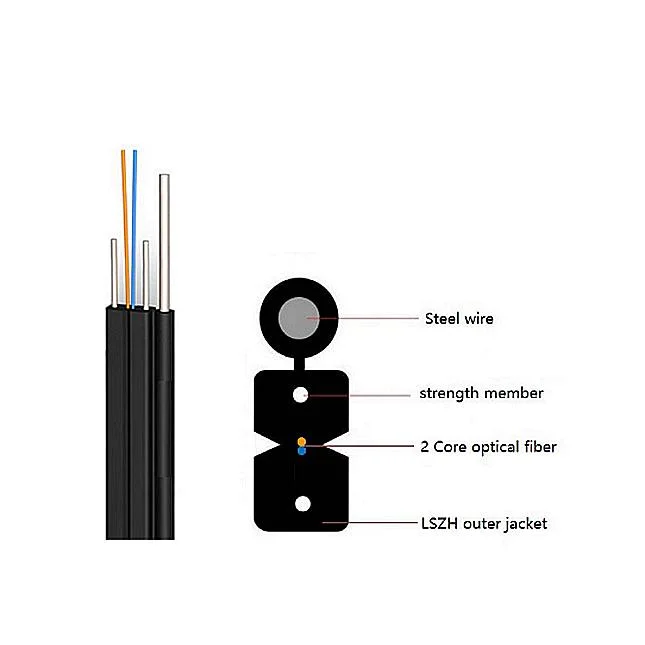 Fibre to Home Optical Duel 1 2 Core FTTH Single Mode Flat Fiber Optic Drop Cable