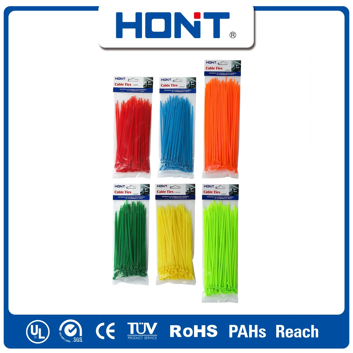 ISO Approved Self-Locking Hont Plastic Bag + Sticker Exporting Carton/Tray Zip Tie Cable Accessories