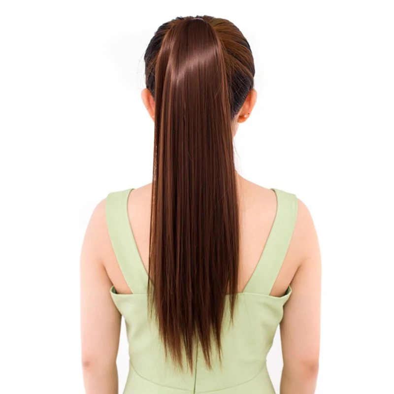 Women Medium Brown Human Remy Clips Front Fringe-Air Extensions Pony Hair