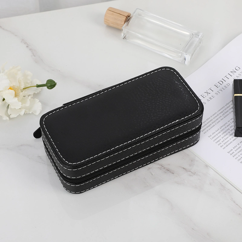 Spot Black Lychee Pattern 2 Slots Watch Storage Box European Fashion Exquisite Watch Leather Zipper Bag