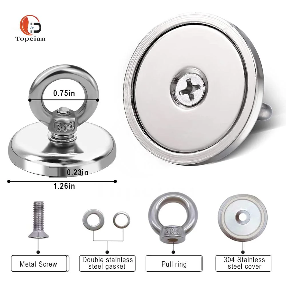 304 Stainless Steel Heavy Duty Rare Earth Neodymium Magnet Hook with Eyelets for Home Kitchen and Office