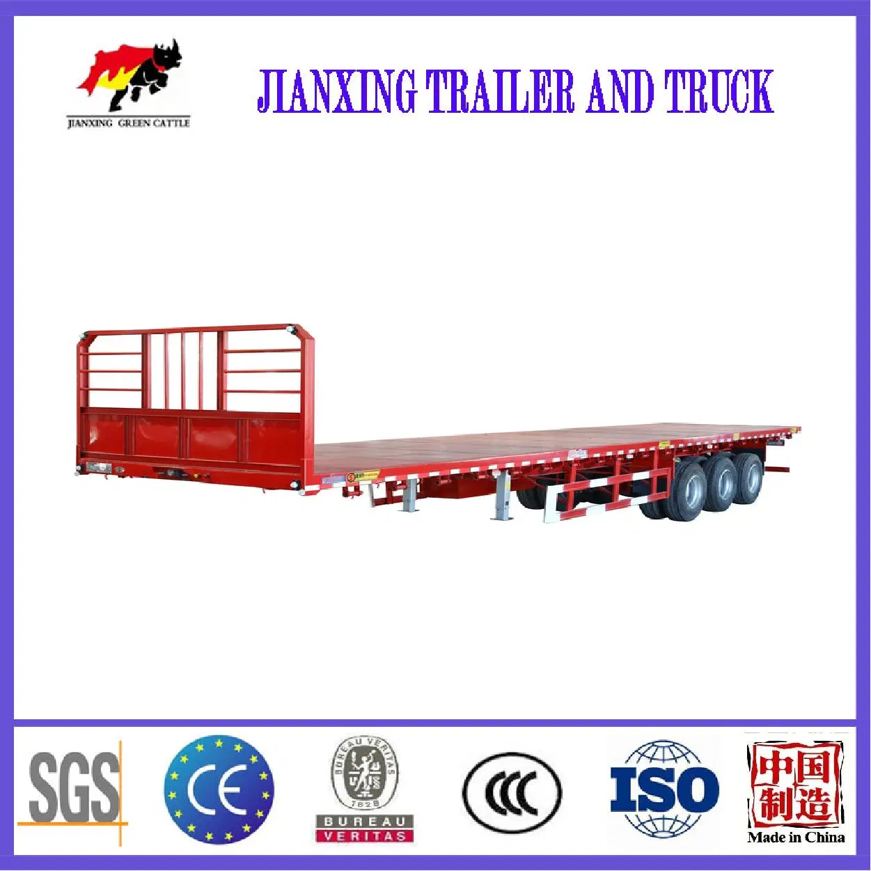 Jianxing Good Product Used Shipping Container 20FT 40FT Flatbed Semi Trailer 3 Axle Flat Bed Truck Trailer with Container Lock for Sale