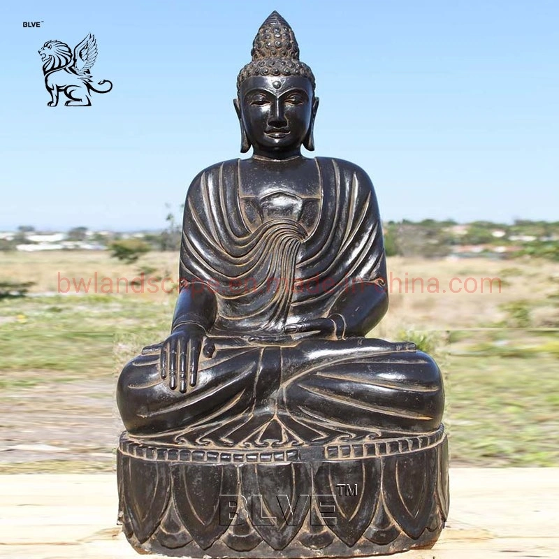 Religious Black Natural Stone Garden Buddha Statue Marble Life Size India Sitting Budha Sculpture