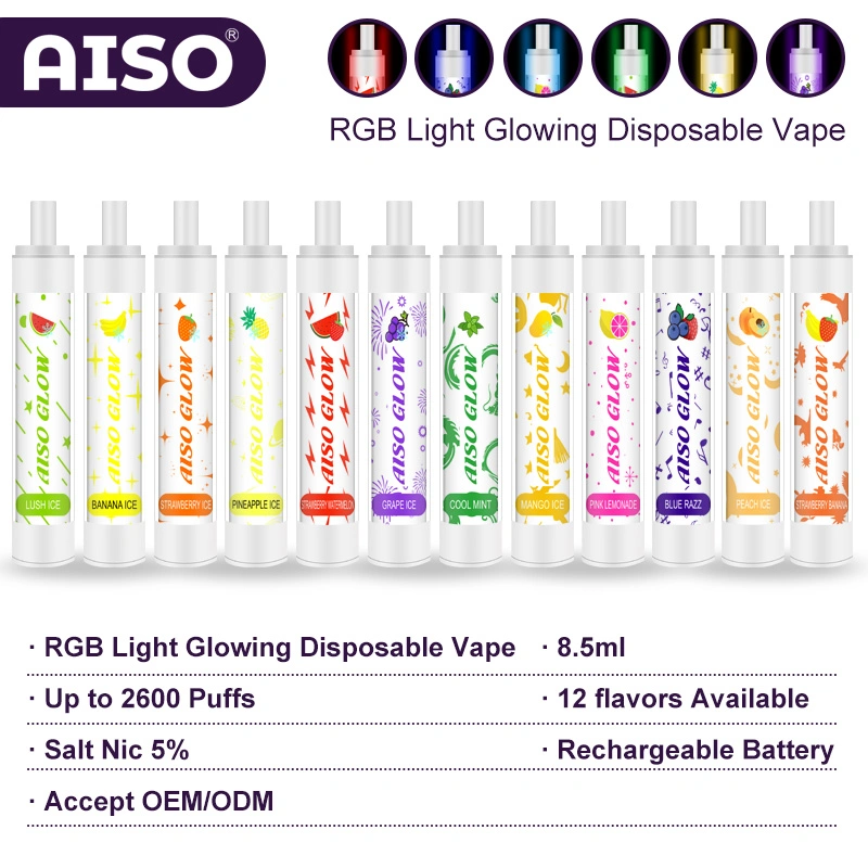 2600 luz RGB y resplandeciente de Vape dispositivo desechable Pod Mayorista/Proveedor Rechargeble Disposbale Vape Pen