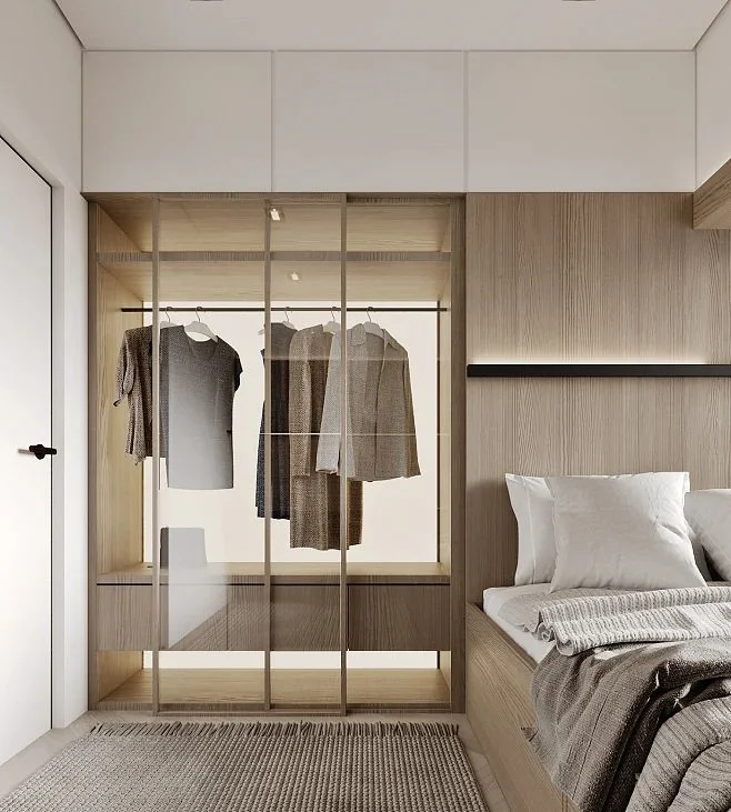 Modern Bedroom Wardrobe Closet Aluminum Frame Glass Door Walk in Wardrobes