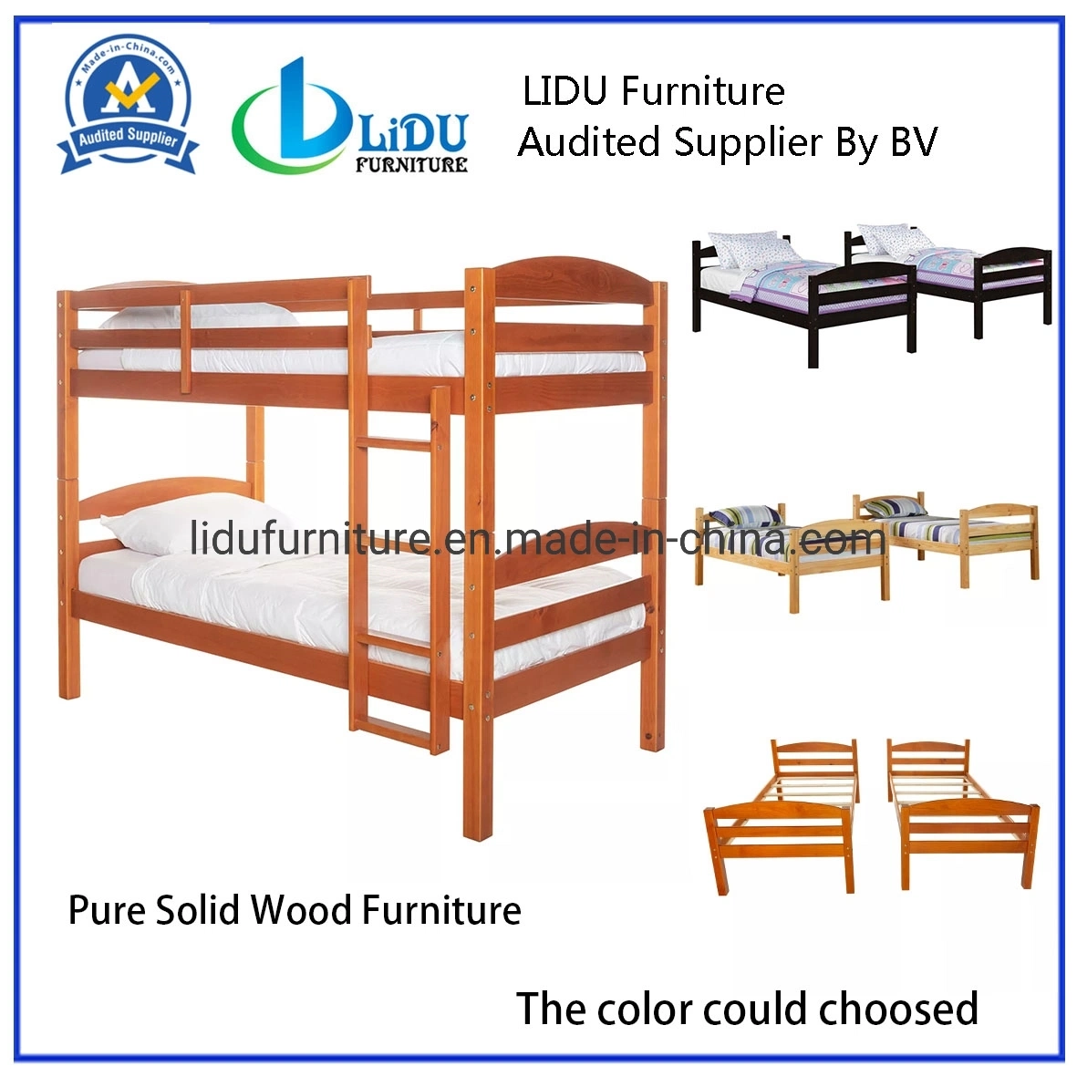 School Bedroom Children Twins Bunk Bed Frame Kids Solid Wood Standard Bunk Beds