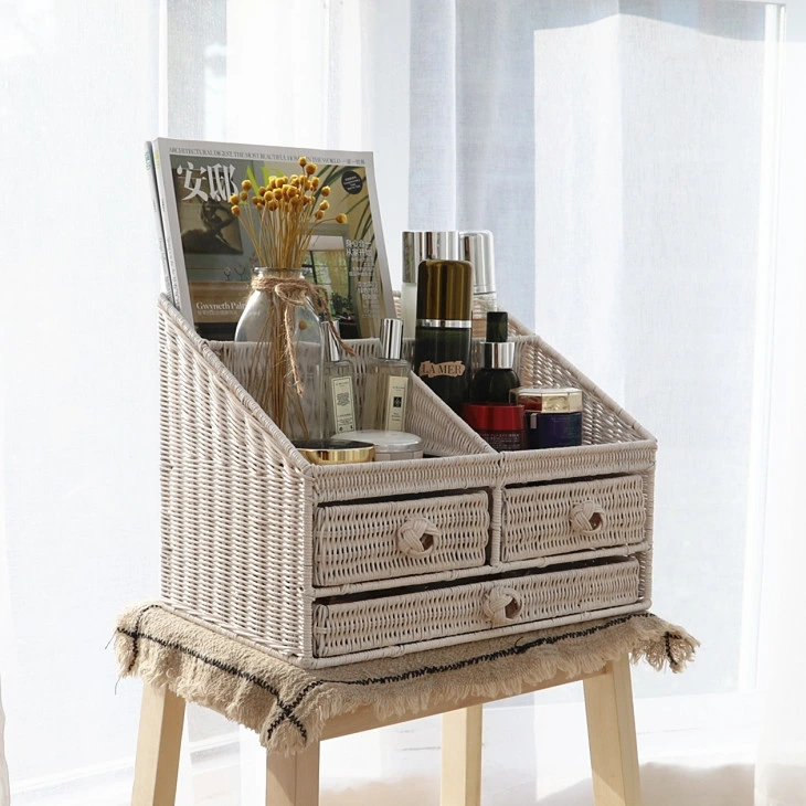 Fashion Rattan-Weaved Storage Basket Wicker Willow Dressing Case