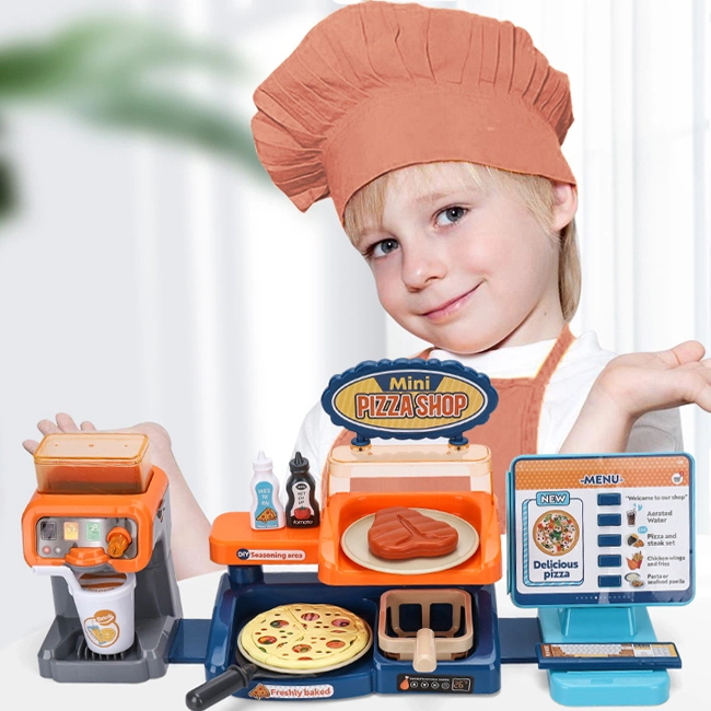 Tombotoys Großhandel Childrer Mini Pizza Shop Spiel Haus Spielzeug Anzug Küche vorgeben Set Kasse Spielzeug Set Insteresting Supermaket für Kinder Kasse Spielzeug