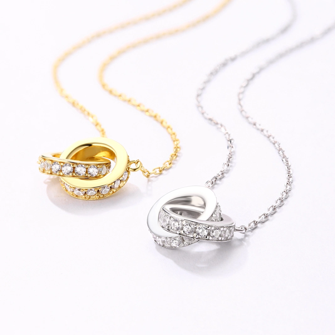 Gold Plated Jewelry Infinity Wedding Couple Necklace Interlocking Circle Ring Necklace