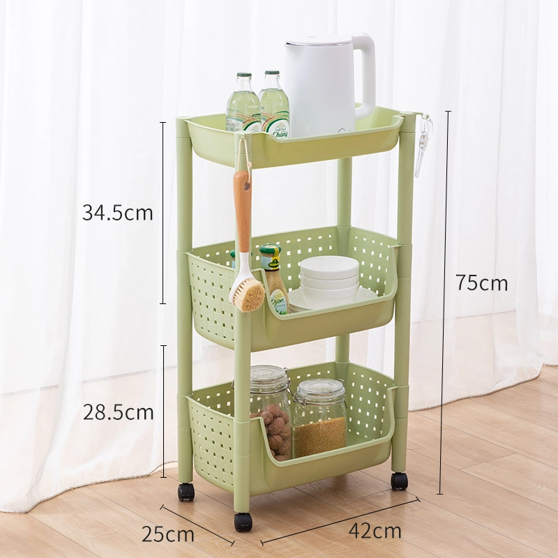 Slim Espace Utilisation Salle de bain Rangement Étagère Chariot roulant Organisateur de légumes Panier de rangement de fruits Chariot de cuisine avec roues