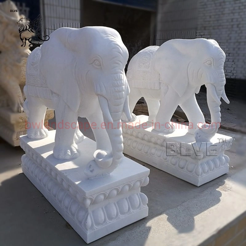 Entry Way Garden Hand Carved Stone Fengshui Animal Marble Elephant Statues Sculpture