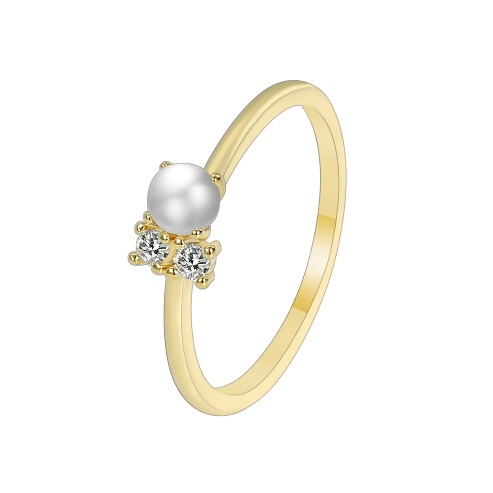 Wholesale/Supplier Simple Luxury Gold Plated Brass Pearl and Zircon Diamond Rings Jewelry for Women