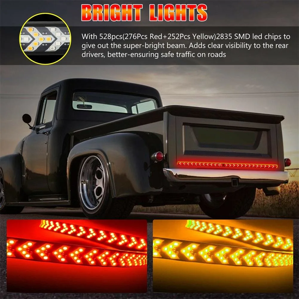 Car Truck LED Flexible Arrow Tailgate Light Strip Bar Reverse Turn Running Signal Warning Lamp Park Rear Tail for Pickup Van SUV