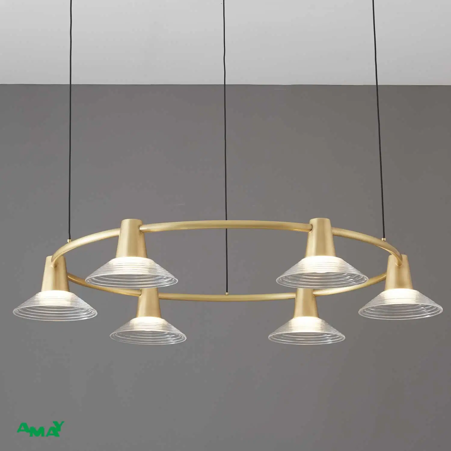 6-Lights Brass Flowing Light Smoke Glass Luxury Interior Chandelier