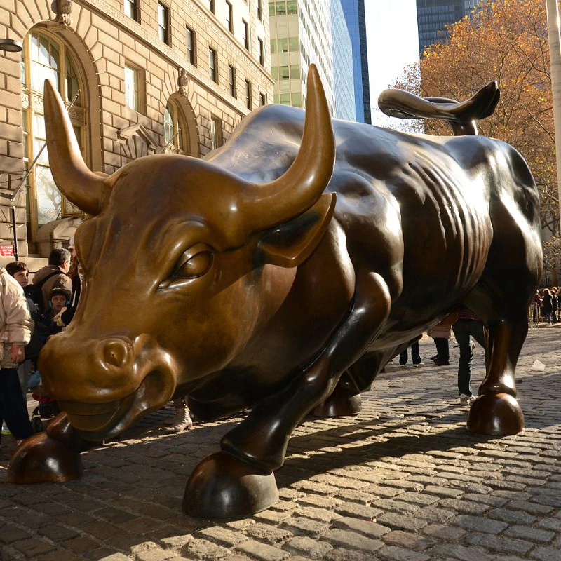 Decoración exterior Metal Gran Toro Escultura Bronce Wall Street Bull Estatua