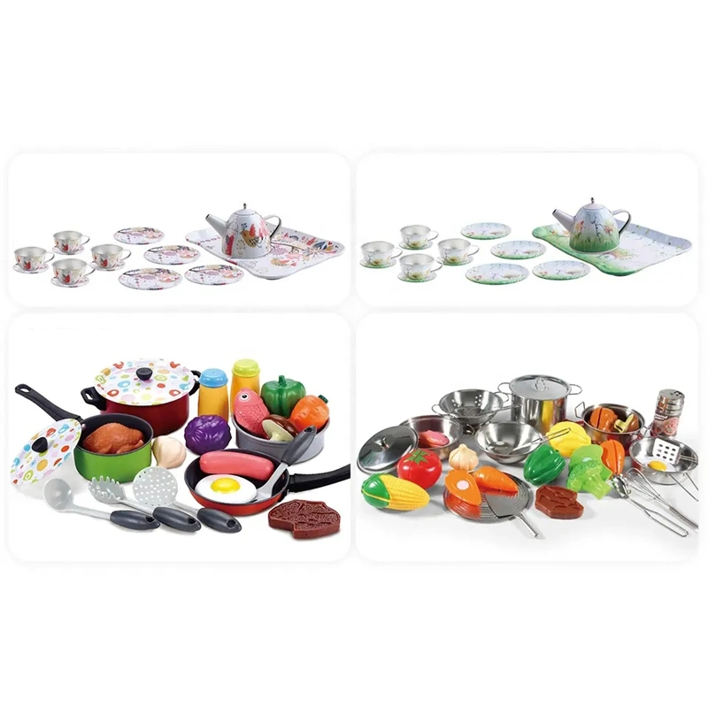 Wholesale/Supplier Interesting Colorful Creatively Kitchenware Kitchen Toys Children Kids House Playset Cooking Toy Stainless Steel Metal Dinner Set