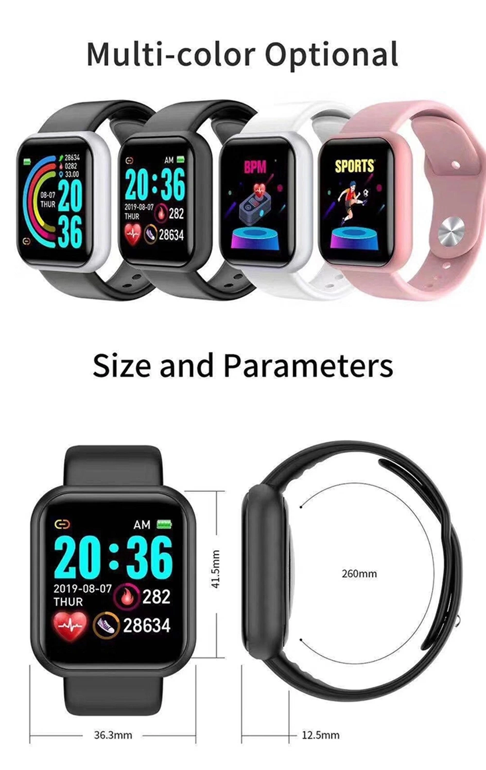 Waterproof Smart Watch Series Plus Bracelet D20 Y68 Smartwatch Plus 2022 Band Smart Watch Y68 Smart Watch