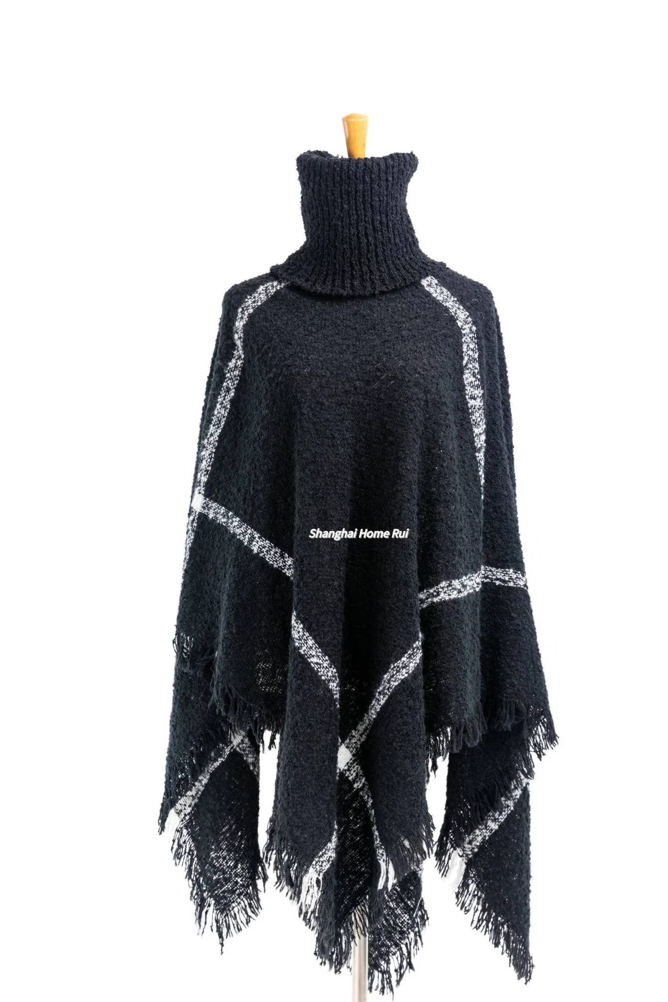 Supplier Outfit Fall Winter Lady Fashion Woven Plus Batwing Classic Knitted Block Tassel Wraps Nova Scottish Plaid Checks Sweater Poncho Cape High Neck Cloack