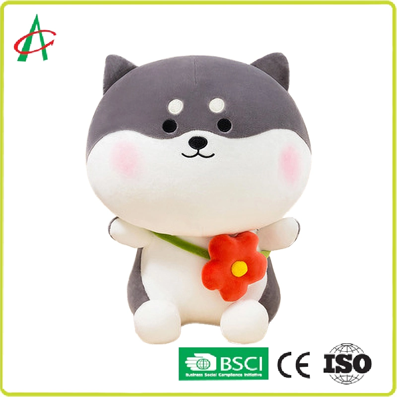 Joli gris Shiba Inu Doll Logo personnalisé cadeau d'anniversaire femelle grand oreiller chien un jouet en peluche le commerce de gros