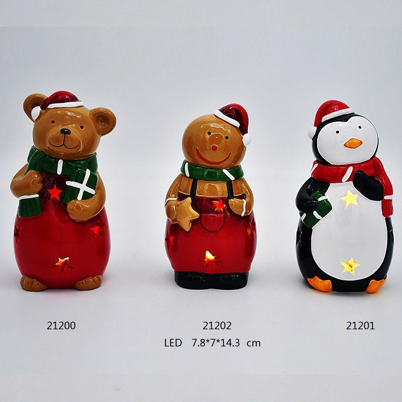 Ceramic Christmas Handpainted Santa Assortments with LED for Home Decoration