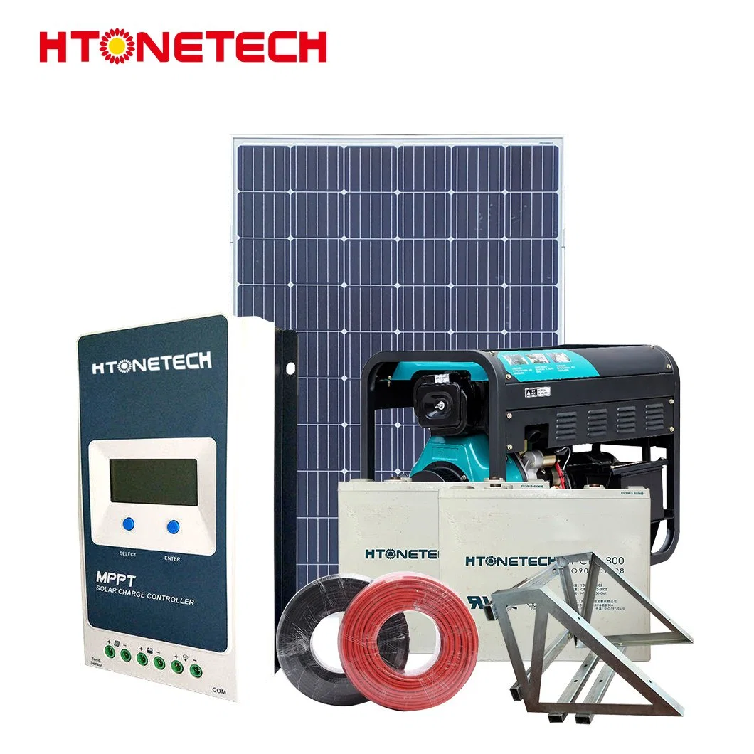 Htonetech todo-en-uno del Sistema Solar 48 V fuera de la Red del Panel Solar monocristalino 500W Los generadores trifásicos Flexible Generador Diesel Complete Conjunto del Sistema Solar PV