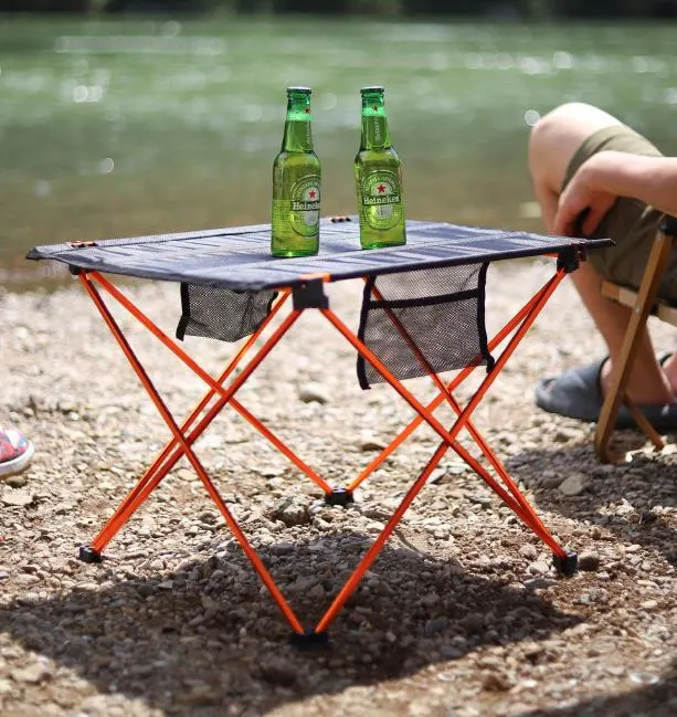 Table de pique-nique portable en toile rouge, table de barbecue extérieure, ensemble de voyage en voiture de camping ultra léger en plein air.