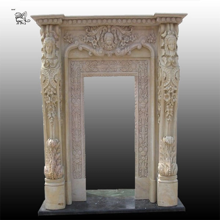 Flower Carved Hall Ornamental Marble Door Frame Mdfy-08