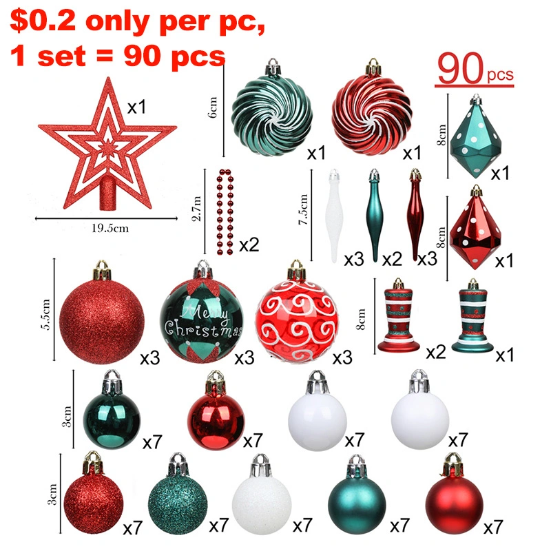 Peças personalizadas pintadas à mão Luxury estampado novo Natal ornamentos de produto Bola de plástico para decoração de árvores
