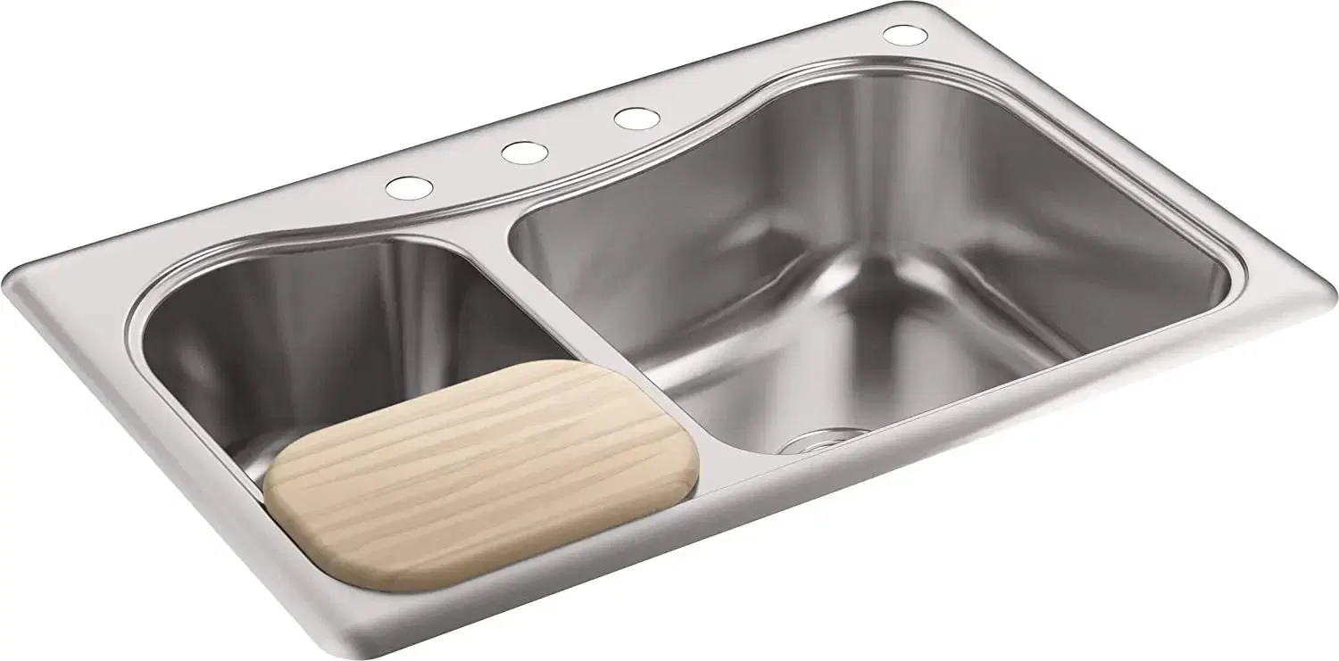 Double Bowl Stainless Steel 4-Hole Countertop Kitchen Sink Customized Color Coating Selected