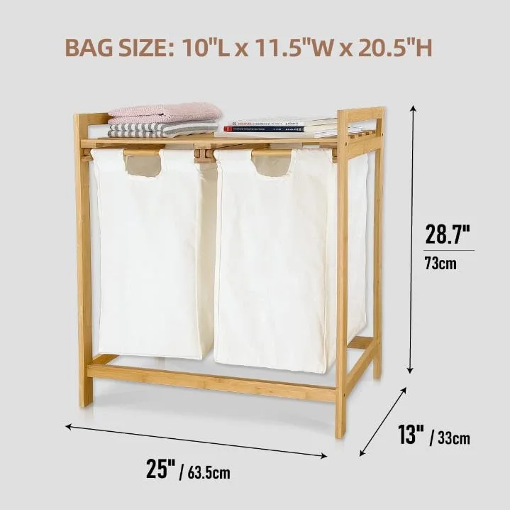 Large Capacity Two-Section Laundry Basket Bamboo Laundry Hamper