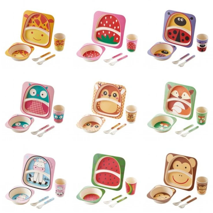 Baby Plates Children Tableware Bamboo Fibre Dinner Set for Kids