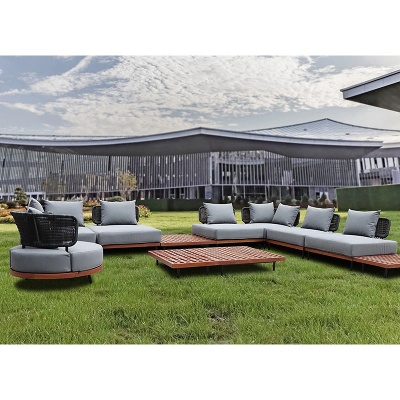 Fashionable High quality/High cost performance  Teak Wood Modern Garden Furniture Villa L Shape Outdoor Sofa Set