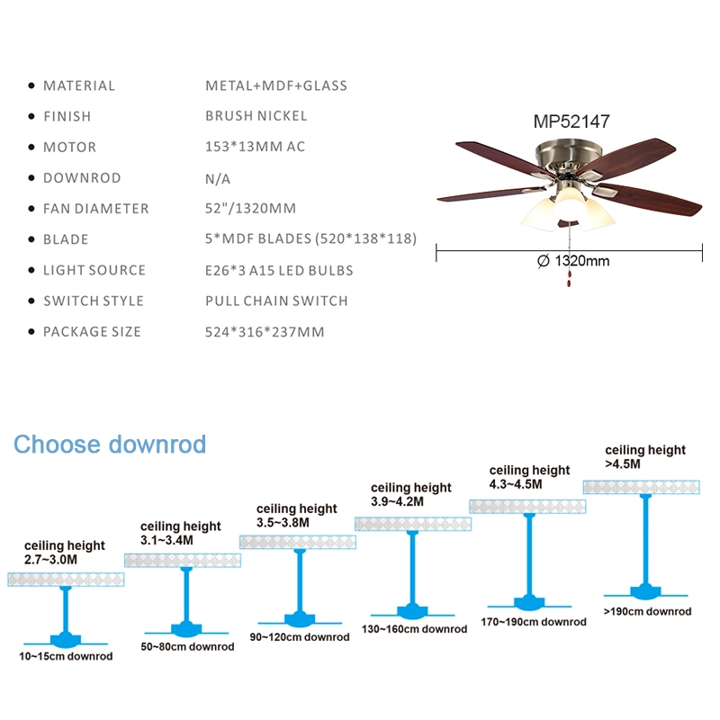 Wholesale/Supplier Factory Price AC Motor Pull Chain Switch Modern Ceiling Fan with Light