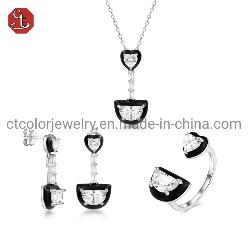 Fashionable Jewelry gifts 925 Sterling Silver with Black Enamel CZ Diamond Earrings