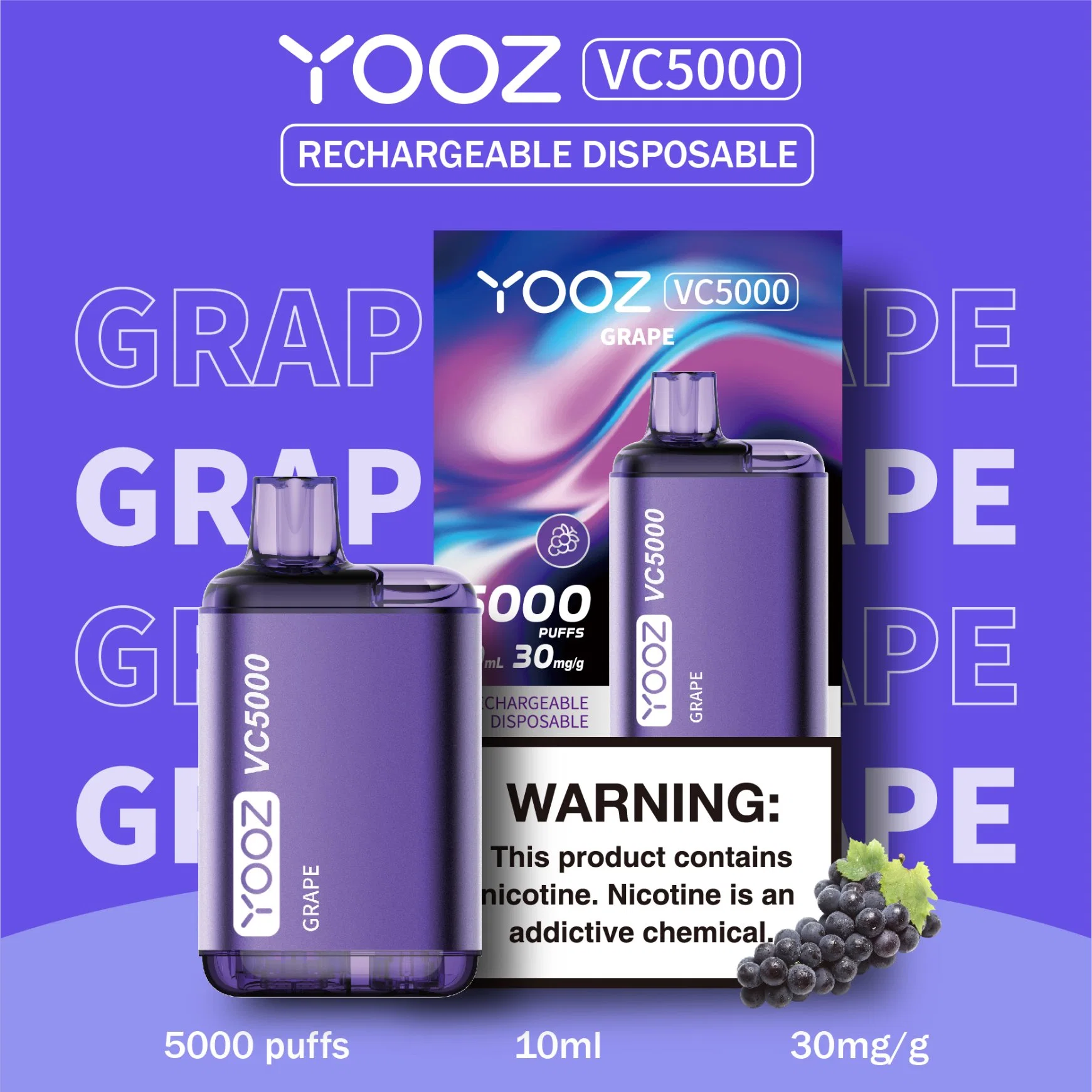 2023yooz New Product, Original Disposable Vape Yooz Vc5000, Fruit Flavor, Rechargeable, Shenzhen Wholesale Electronic Cigarette