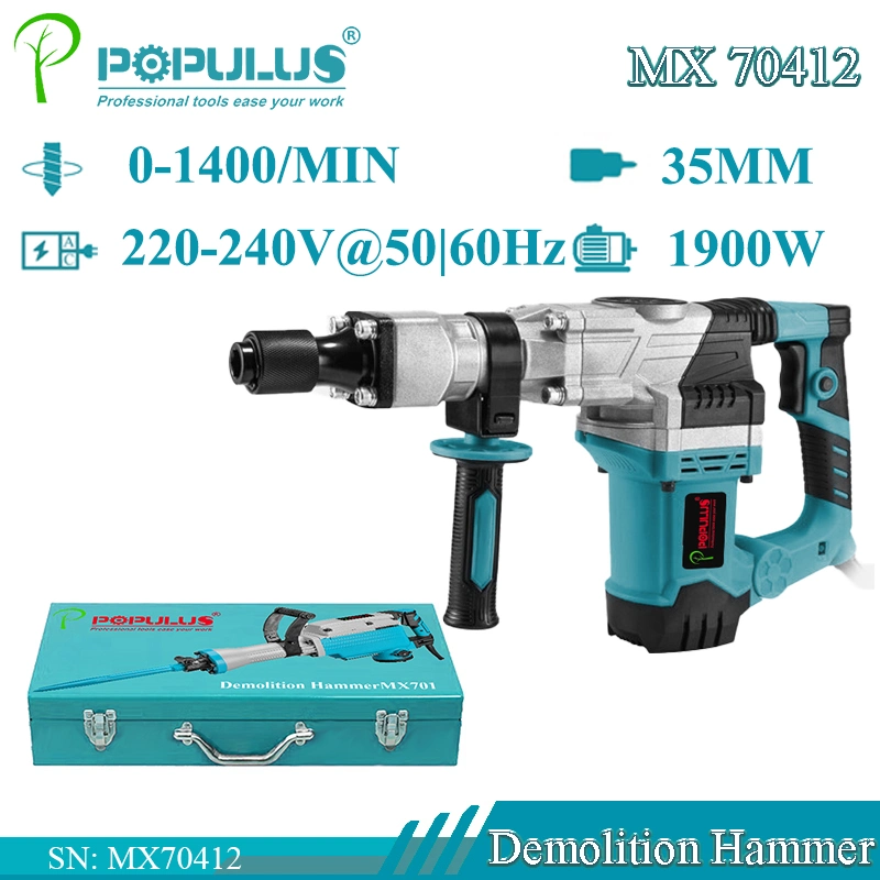 Populus New Arrival Industrial Quality Heavy Duty Demolition Hammer Power Tools 1900W/35mm Industrial Quality Hammer for Malaysia Market