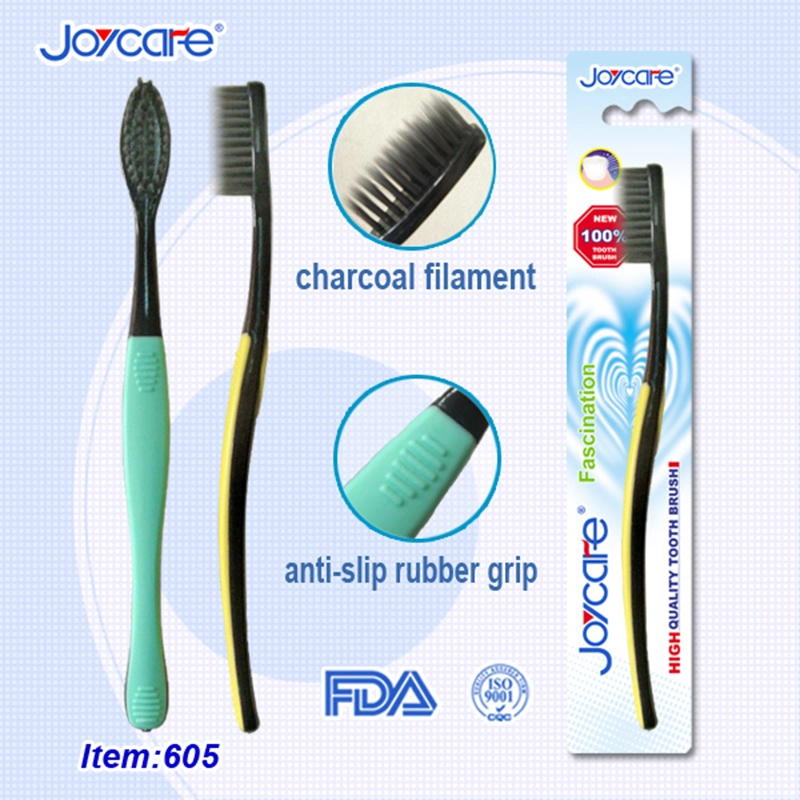 Large Brush Head Dental Care Adult Toothbrush with Soft Charcoal Bristles/Rubber Grip