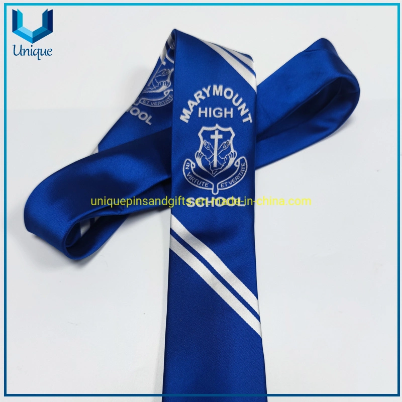 Custom High Quality personalizado imitado de seda poliéster Neckti, tela Corbatas Escuela de tejidos Tías de estudiantes