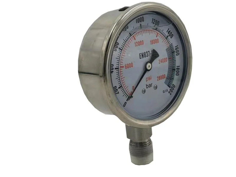 Hot Sale Model: Yb100-100 100MPa High Pressure Stainless Steel Liquid Filled Pressure Gauge with Bottom Connection in M20X1.5 or G1/2''