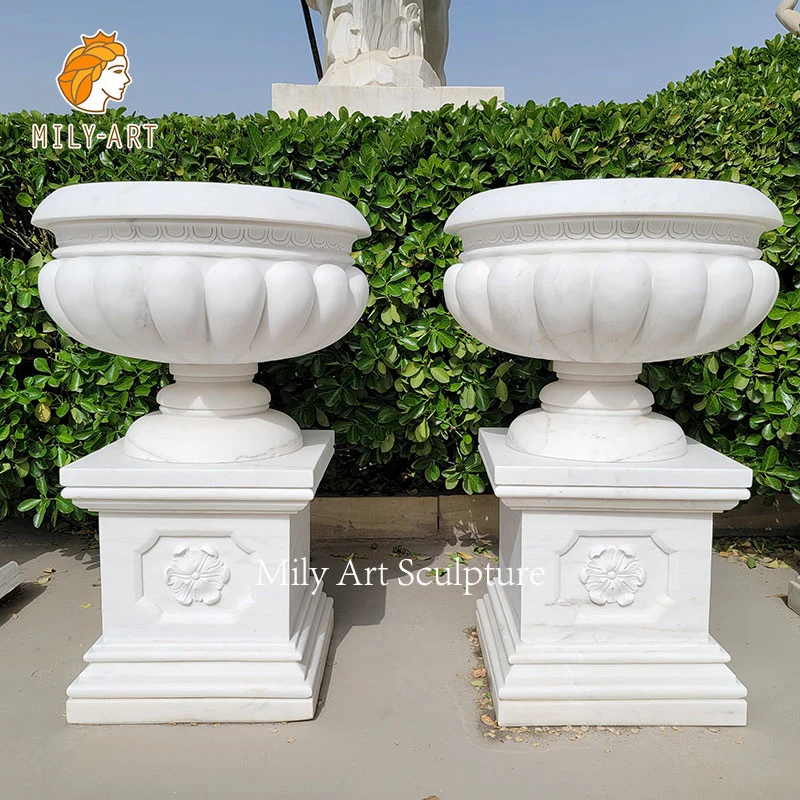 Large Hotel Decoration White Marble Planter Stone Flowerpots for Garden