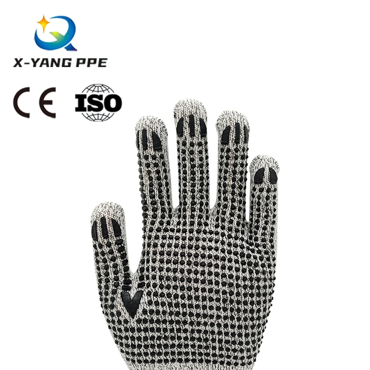 Factoryshop 7 / 10 Gauge Cotton Liner Single / Double Side PVC Dotted / Dots Non Slip Coated Work Safety Construction Working Knitted Gloves