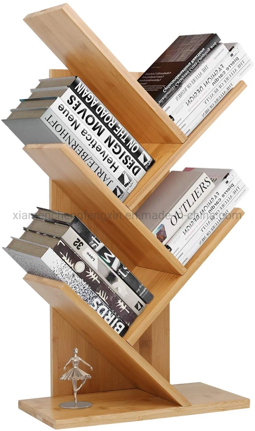 Tree Bookshelf, Bamboo Wood Bookcase Rack 4-Tier Book Rack, Free-Standing Holder Organizer, Book Storage Organizer Shelves, Books/CDS/Albums/Files Holder