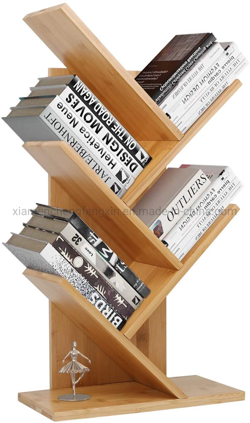 Tree Bookshelf, Estantería de madera de bambú de nivel de soporte de 4 estante para libros, titular de la Free-Standing Organizador, el libro del organizador de almacenamiento en estanterías, Libros/CDS/Álbumes/soporte de archivos