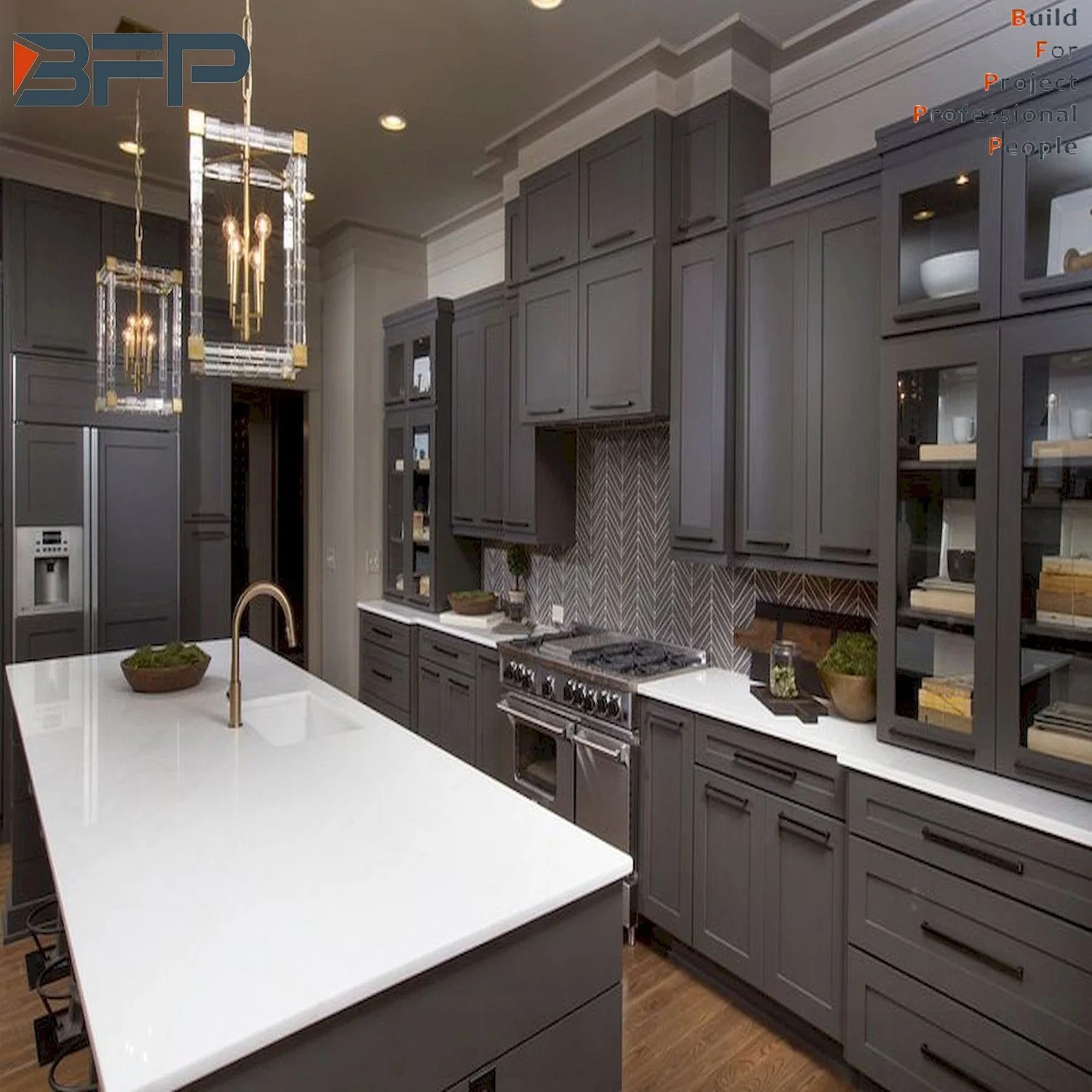 Fashion Design Grey Lacquer American Style Kitchen Cabinets