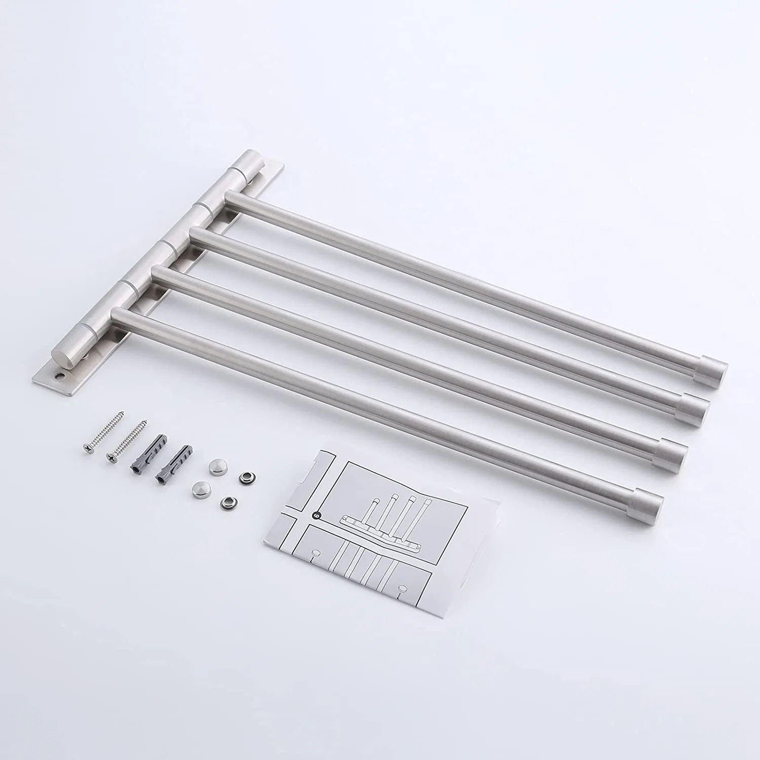 Stainless Steel Bathroom Hand Towel Rack 4-Bar Folding Arm Hanger Wall Mount