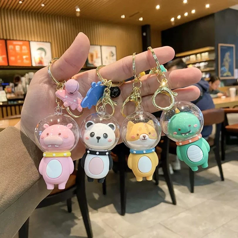 Custom Cute Cartoon 3D Keychain with Wrist Strap Car Accessories Bag Ornament Doll PVC Gold Key Rings Gift