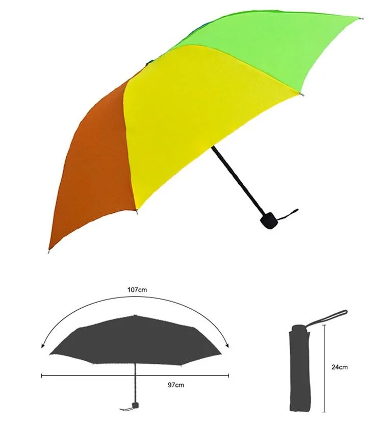 Cheap China OEM Custom Logo Print Colorful Rainbow Compact Manual Folding Umbrella for Outdoor